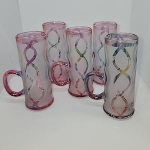 Set of 5 Art Nouveau Rueven Glass Shot Glasses Hand Painted
